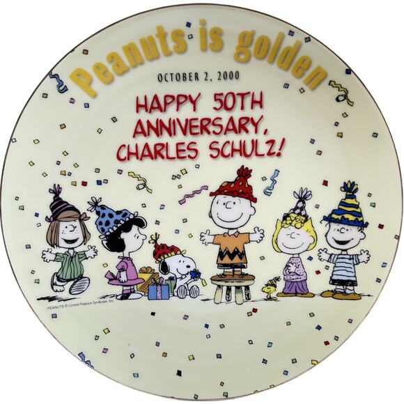 Peanuts is Golden 2000 Happy 50th Anniversary Charles Schulz! 9 in Plate - Picture 1 of 4